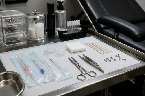 Piercing course Ireland, professional ear piercing equipment and hygiene setup